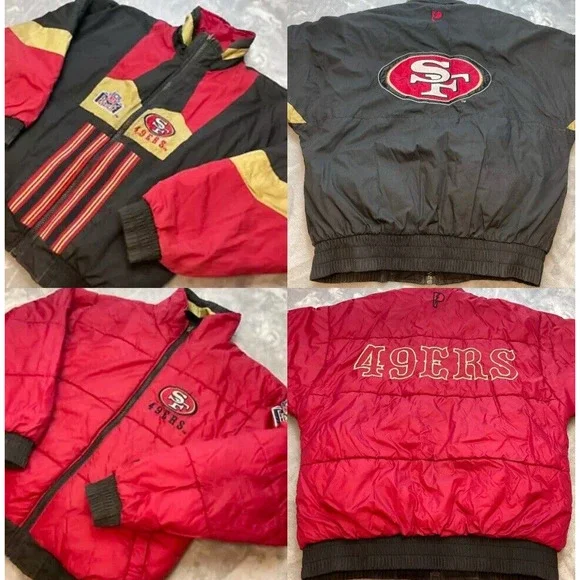Vintage San Francisco 49ers Reversible Jacket Mens S Big Logo NFL Pro Player 90s - Picture 1 of 16